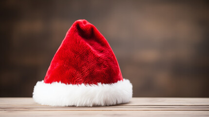 Obraz na płótnie Canvas Santa Claus hat on the table blur background.
