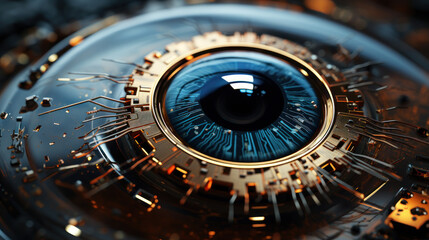 Close up of a cybernetic eye. Generative AI