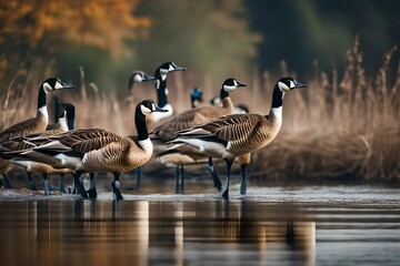 country goose and geese - obrazy, fototapety, plakaty