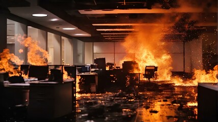 オフィスで火災、ビル火災｜Fire in the office. building fire. Generative AI - obrazy, fototapety, plakaty