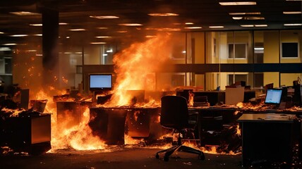 オフィスで火災、ビル火災｜Fire in the office. building fire. Generative AI