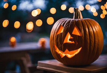 AI generated illustration of a festive Halloween scene featuring a bright orange pumpkin