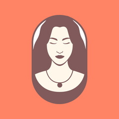 beautiful woman face long hair portrait relax with necklace colorful rounded shape modern logo design vector icon illustration
