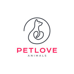 puppy little dog pets lover circle line geometric style minimal mascot simple logo design vector icon illustration