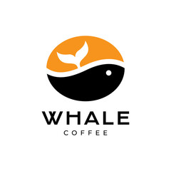 whale fish with coffee bean big modern mascot colorful logo design vector icon illustration © devastudios