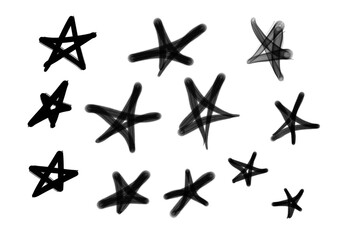 Collection of graffiti street art tags with star symbols in black color on white background