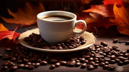 Fototapeta premium cup of coffee with beans generated by AI