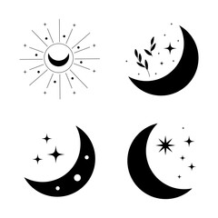 Celestial Moon Decoration Icon Set. Magical Seamless Design Style. Vector Illustration. 