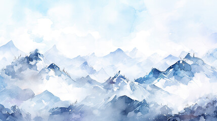 Wallpaper Watercolor image white white snowy mountain - obrazy, fototapety, plakaty