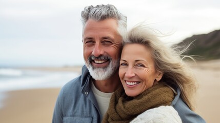 Middle-aged couple gazing into eyes sharing moment with connection enriched by countless shared experiences. Adult couple with love stronger over years nurtured by wonderful shared experience - obrazy, fototapety, plakaty