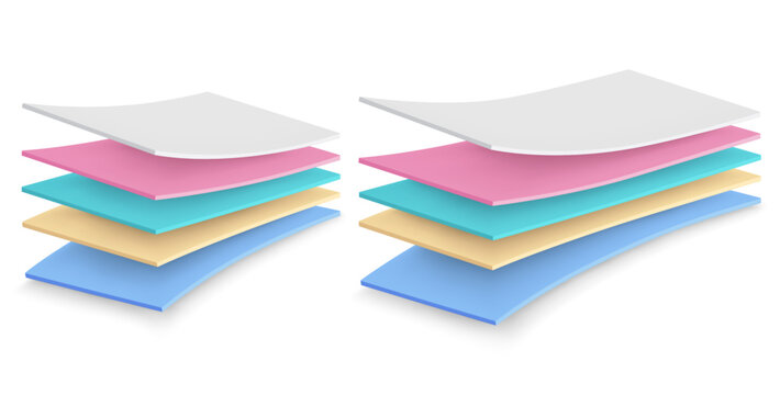 5-layer waterproof material to protect against moisture. Advertising for waterproof fabrics and absorbent linings. Curved simple layers of fabric, foam.