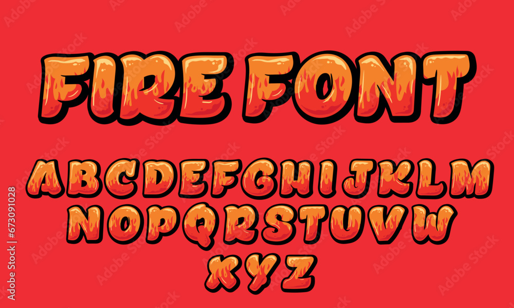 Fototapete fire red effect font with shadow and outline.vector