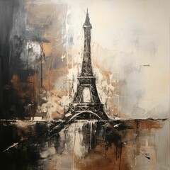 AI generated illustration of an oil painting of the iconic Eiffel Tower in Paris
