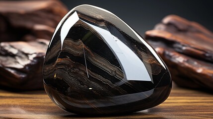 Smooth and glossy obsidian stone with deep luster and dark, rich elegance
