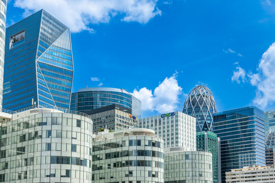 Office buildings and modern towers in La Defense business district in Paris, France