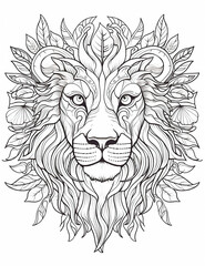 Animal white drawing tattoo design wild ethnic black pattern lion art doodle