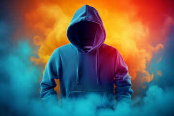 gradient background with hoodie, t-shirt, mug, notebook with custom design in it