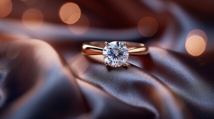 A close-up of a shimmering diamond engagement ring on a velvet background - obrazy, fototapety, plakaty