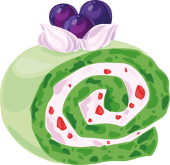 dessert matcha roll with cream strawberries and blueberries