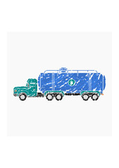Editable Isolated Side View Water Truck in Brush Strokes Style for Artwork Element of Water Day or Environmental and Transportation Related Design
