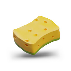 Porous yellow green washing sponge, washcloth. Accessory for bathing, washing. Careful cleansing of skin. Vector image on white background. Illustration for hygiene products website