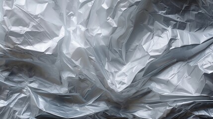 Macro shot of wrinkled and crumpled plastic wrap or cellophane