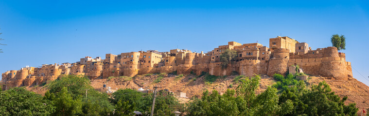 Panoramic view of the Jaisalmer Fort at Rajasthan, India also known as golden fort or Sonar quila. A UNESCO World Heritage site in Hill forts of Rajasthan.