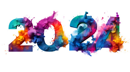 Brightly colored number 2024 reflecting the new year on white background  