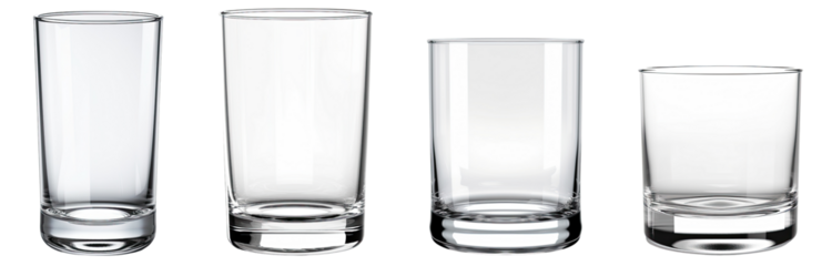Set of empty glass cut out transparent isolated on white background ,PNG file