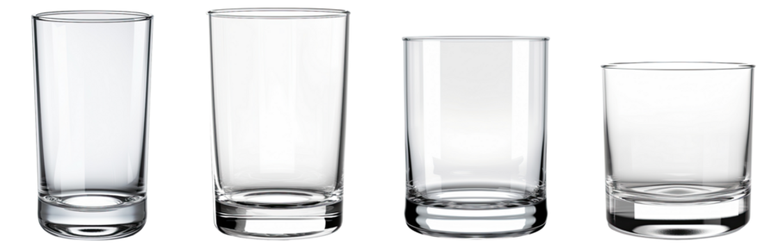 Set of empty glass cut out transparent isolated on white background ,PNG file
