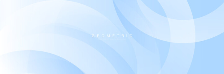 White and blue abstract banner with circular geometric shapes background. Modern futuristic hi-technology concept. Vector illustration - obrazy, fototapety, plakaty
