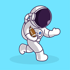Little Cute Astronaut Kids Playing American football. Cartoon Illustration Design. Isolated Premium Vector File, background is easy to edit. Can use for Icon, Logo, banner, flyer or any design project