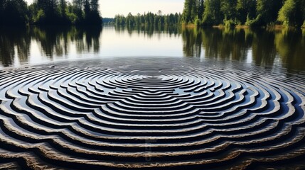 Fototapeta na wymiar A series of concentric ripples in a tranquil pond, each expanding from a single point
