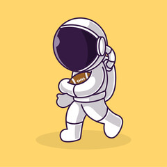 Little Cute Astronaut Kids Playing American football. Cartoon Illustration Design. Isolated Premium Vector File, background is easy to edit. Can use for Icon, Logo, banner, flyer or any design project