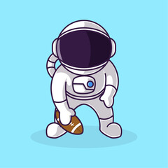 Little Cute Astronaut Kids Playing American football. Cartoon Illustration Design. Isolated Premium Vector File, background is easy to edit. Can use for Icon, Logo, banner, flyer or any design project