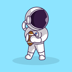 Little Cute Astronaut Kids Playing American football. Cartoon Illustration Design. Isolated Premium Vector File, background is easy to edit. Can use for Icon, Logo, banner, flyer or any design project