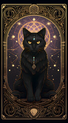 Mystical tarot card depicting symbolic cat isolated on a gradient background