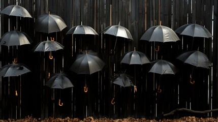 Obraz premium Umbrella under raindrops in black and white