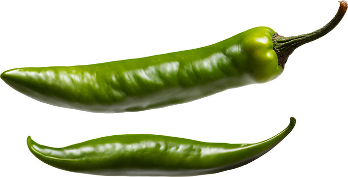 double green hot chilli peper isolated on transparent or white background, png
