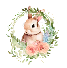 Fotobehang Boho dieren Happy easter! Cute classic illustrations, bunnies and a festive frame with greeting text for a greeting card, poster or background