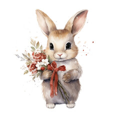 Obraz premium watercolor rabbits happy with flower