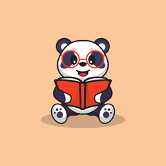 Cute Panda wearing glasses with book Cartoon Vector Flat Illustration Studying Animal Icon