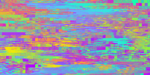 Abstract colorful pixel noise glitch texture. Corrupted digital image data. Screen with broken pixels, noise and distorted glitch effect. Futuristic cyberpunk design, signal error. Vector background