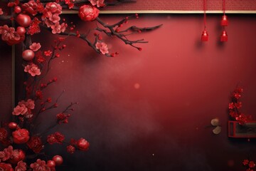 A vibrant red background adorned with beautiful flowers. This versatile image can be used in various creative projects.