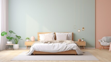Fototapeta na wymiar Interior of stylish room with big bed Created with generative Ai 