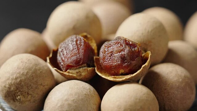 closeup of dried longan texture background