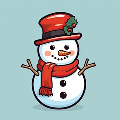 snowman with hat and scarf illustration, chirstmas sticker, generated with AI