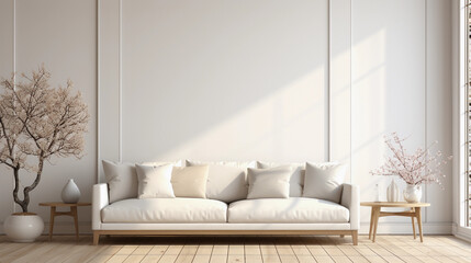 A Minimalistic Living Room Featuring a White Sofa