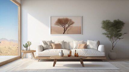 Fototapeta na wymiar A Minimalistic Living Room Featuring a White Sofa