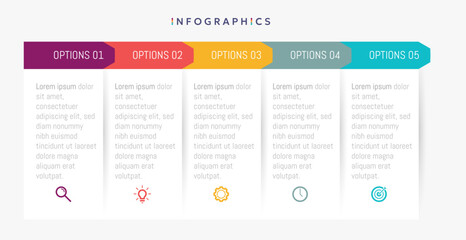 Modern business infographic template with 5 options or steps icons.
